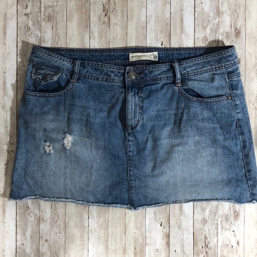 Inked and Faded Distressed Blue Jean Skirt Size XL